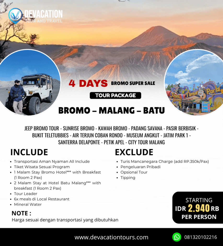 Paket Tour Bromo 4 Hari 3 Malam – Sunrise Experience DeVacation Tours