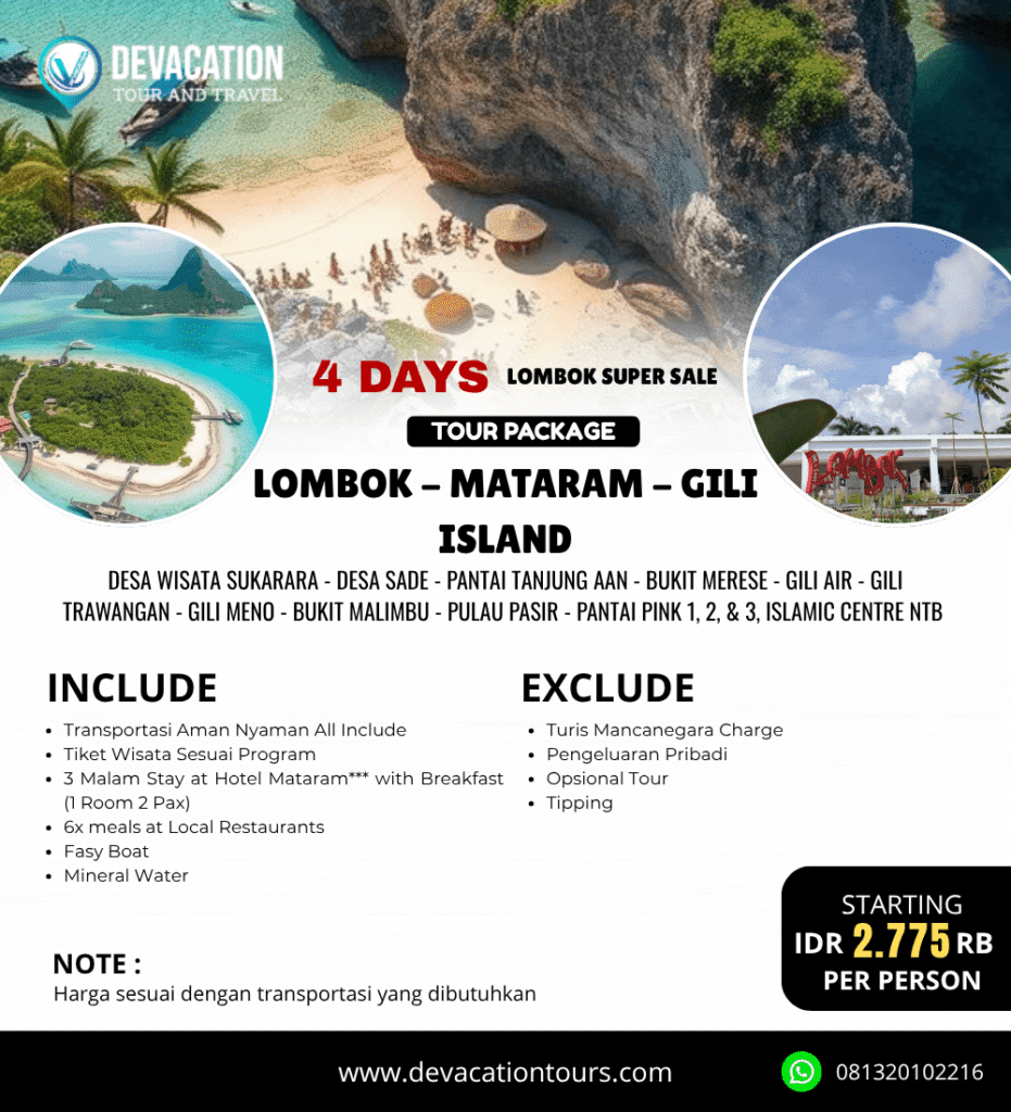 Paket Wisata Lombok 4 Hari 3 Malam – Gili Trawangan & Pantai Pink